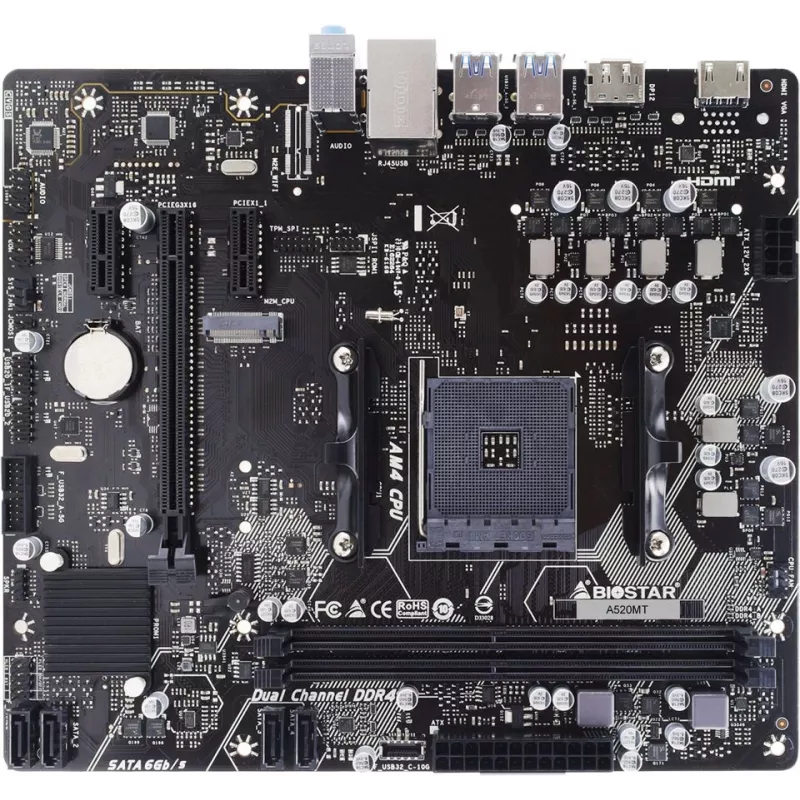 Материнская плата Biostar A520MT Soc-AM4 AMD A520 2xDDR4 mATX AC`97 8ch(7.1) GbLAN RAID+HDMI+DP