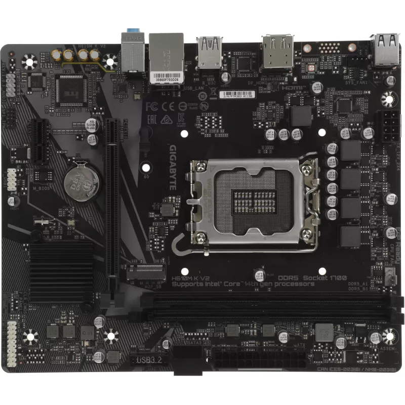 Материнская плата Gigabyte H610M K V2 Soc-1700 Intel H610 2xDDR5 mATX AC`97 8ch(7.1) GbLAN+HDMI+DP