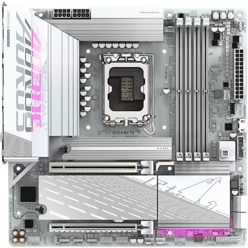 Материнская плата Gigabyte B860M AORUS ELITE WIFI6E ICE Soc-1851 Intel B860 4xDDR5 mATX AC`97 8ch(7.1) 2.5Gg RAID+HDMI+DP