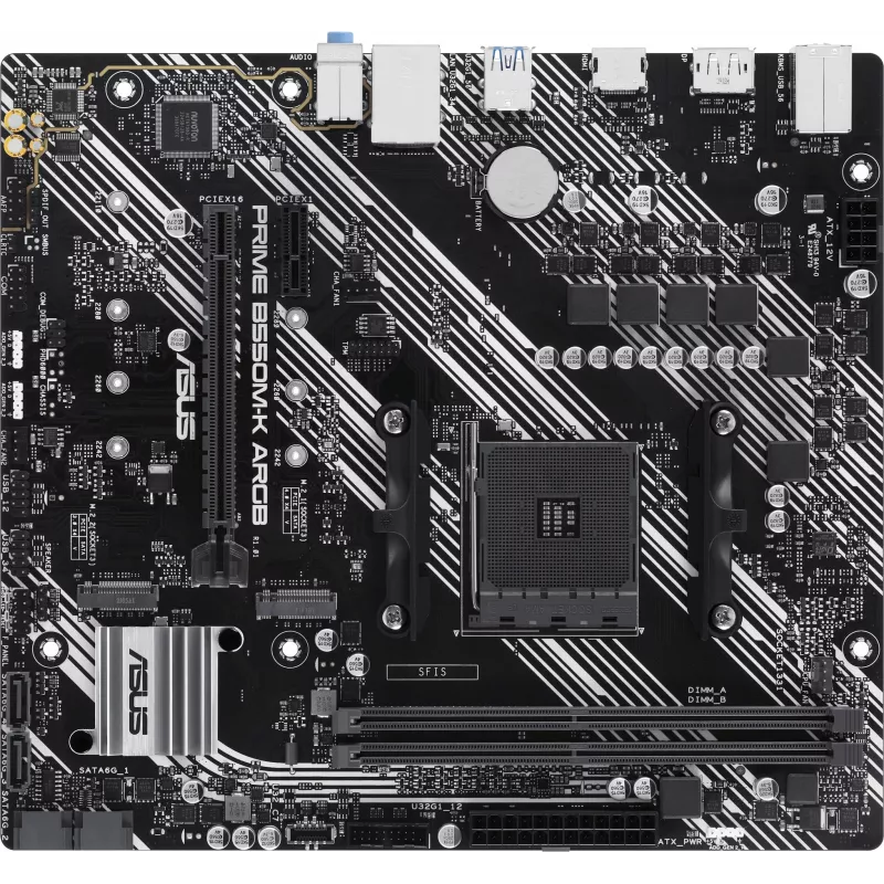 Материнская плата Asus PRIME B550M-K ARGB Soc-AM4 AMD B550 2xDDR4 mATX AC`97 8ch(7.1) GbLAN RAID+HDMI+DP