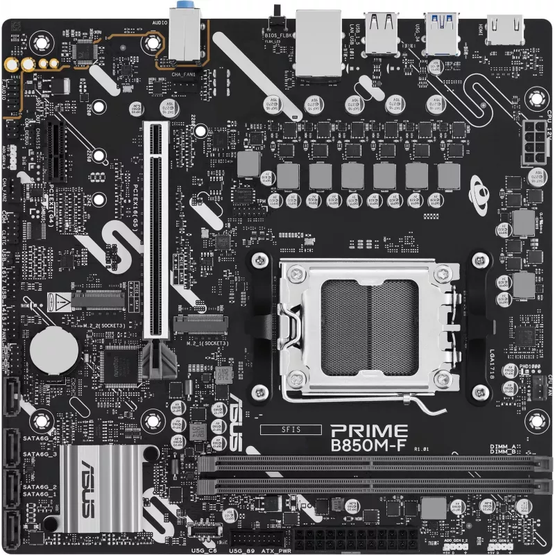 Материнская плата Asus PRIME B850M-F Socket AM5 AMD B850 2xDDR5 mATX AC`97 8ch(7.1) GbLAN RAID+VGA+HDMI