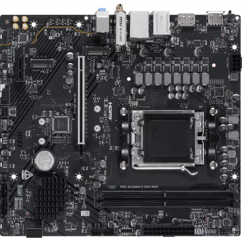 Материнская плата MSI PRO A620AM-G EVO WIFI Socket AM5 AMD A620A 2xDDR5 mATX AC`97 8ch(7.1) 2.5Gg RAID+VGA+HDMI+DP