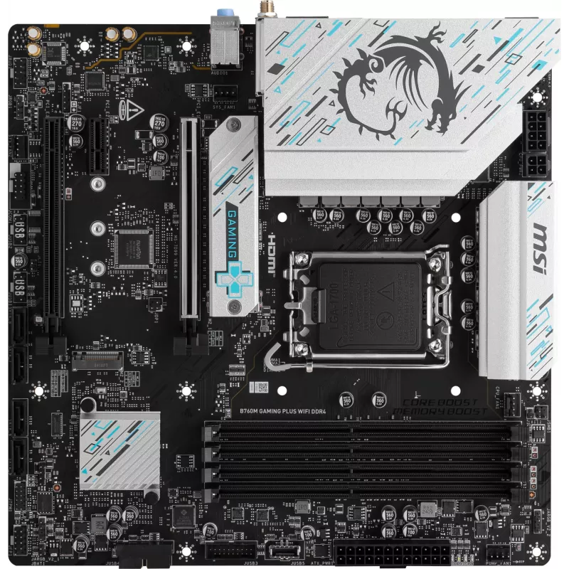Материнская плата MSI B760M GAMING PLUS WIFI DDR4 Soc-1700 Intel B760 4xDDR4 mATX AC`97 8ch(7.1) 2.5Gg+HDMI+DP