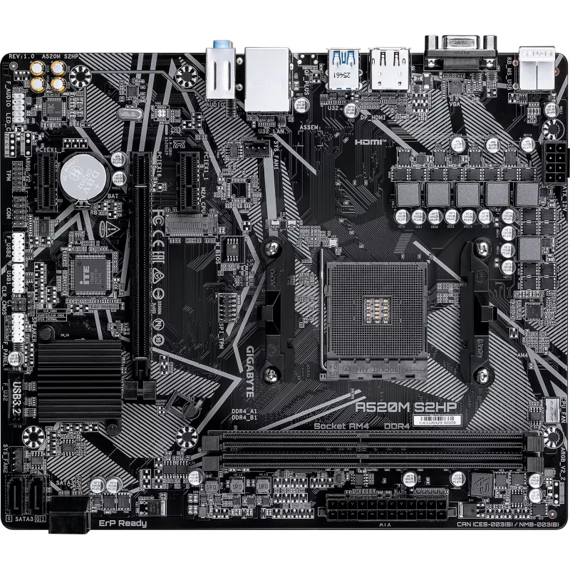 Материнская плата Gigabyte A520M S2HP Soc-AM4 AMD A520 2xDDR4 mATX AC`97 8ch(7.1) GbLAN RAID+VGA+HDMI+DP