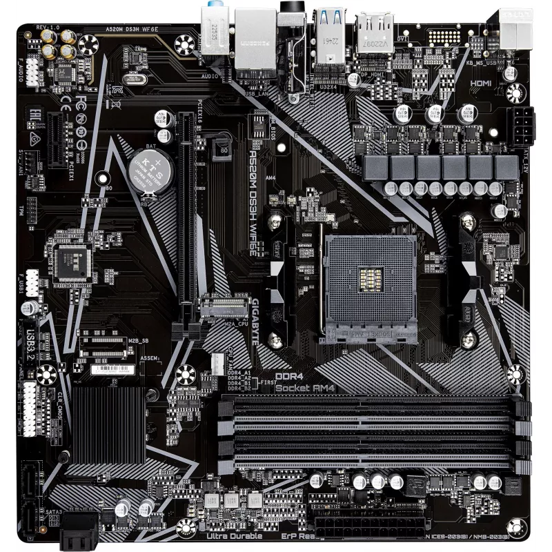 Материнская плата Gigabyte A520M DS3H WF6E Soc-AM4 AMD A520 4xDDR4 mATX AC`97 8ch(7.1) GbLAN RAID+HDMI+DP