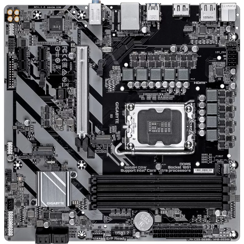 Материнская плата Gigabyte B860M D3W Soc-1851 Intel B860 4xDDR5 mATX AC`97 8ch(7.1) GbLAN RAID+HDMI+DP