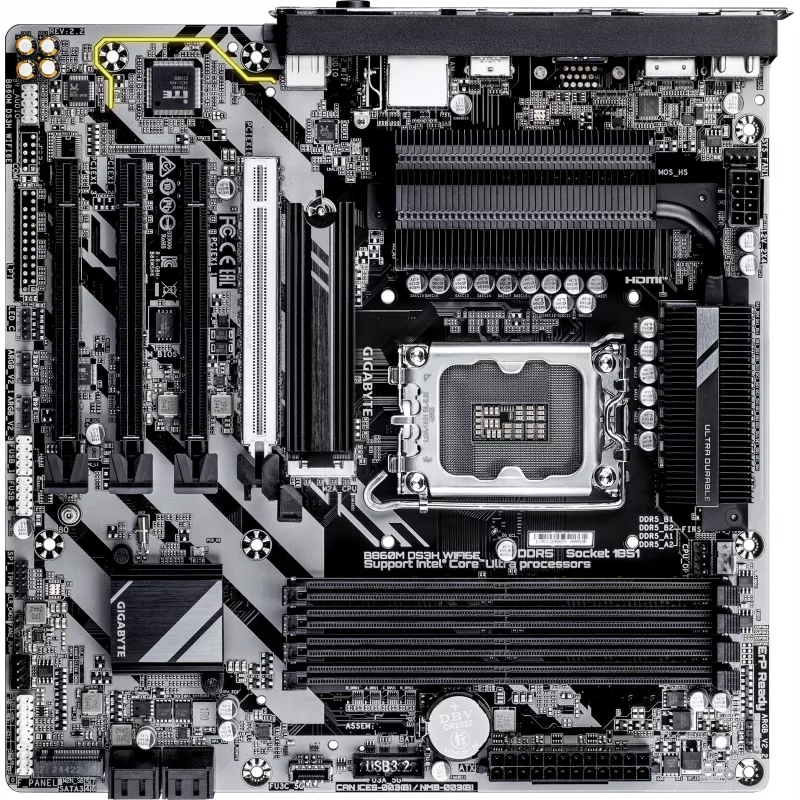 Материнская плата Gigabyte B860M DS3H WIFI6E Soc-1851 Intel B860 4xDDR5 mATX AC`97 8ch(7.1) 2.5Gg RAID+HDMI+DP