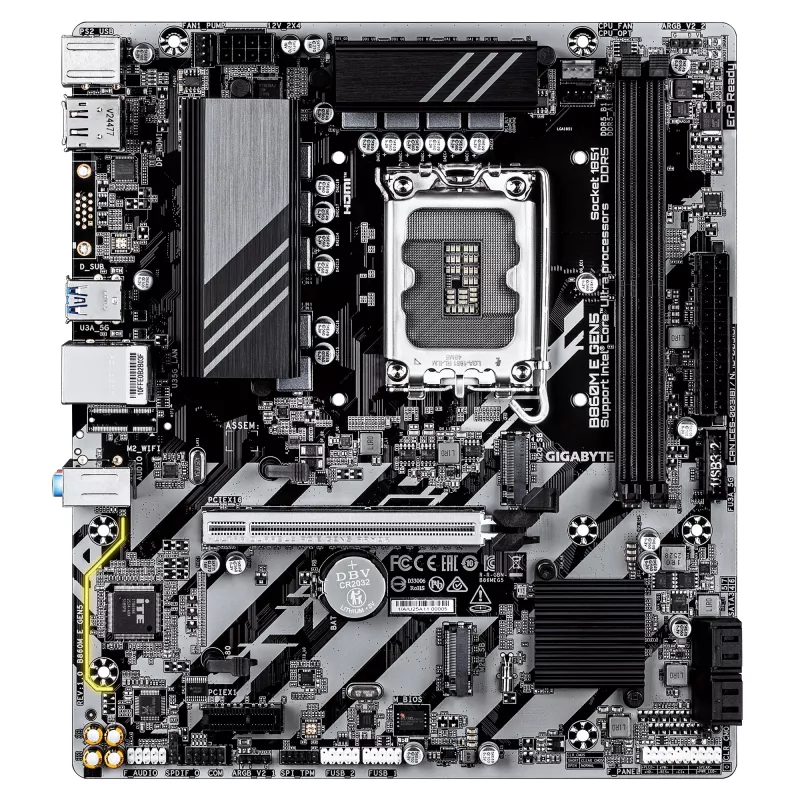 Материнская плата Gigabyte B860M E GEN5 Soc-1851 Intel B860 2xDDR5 mATX AC`97 8ch(7.1) GbLAN RAID+HDMI+DP