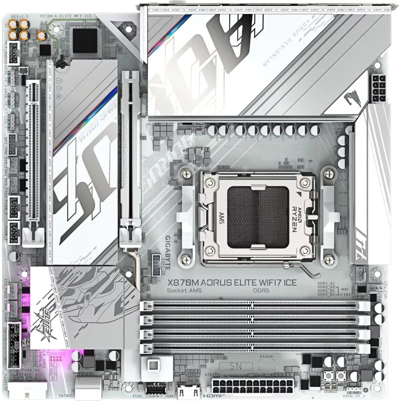 Материнская плата Gigabyte X870M AORUS ELITE WIFI7 ICE Socket AM5 AMD X870 4xDDR5 mATX AC`97 8ch(7.1) 2.5Gg RAID+HDMI