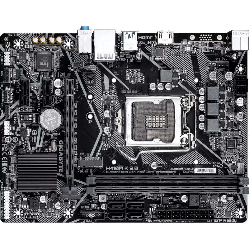 Материнская плата Gigabyte H410M K 2.0 Soc-1200 Intel H410 2xDDR4 mATX AC`97 8ch(7.1) GbLAN+HDMI