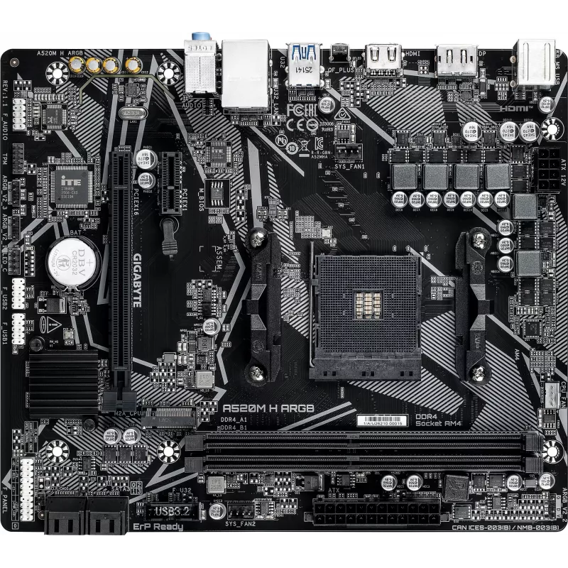 Материнская плата Gigabyte A520M H ARGB Soc-AM4 AMD A520 2xDDR4 mATX AC`97 8ch(7.1) GbLAN RAID+HDMI+DP