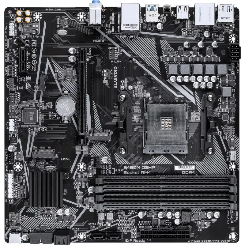 Материнская плата Gigabyte B450M D3HP Soc-AM4 AMD B450 4xDDR4 mATX AC`97 8ch(7.1) GbLAN RAID+HDMI+DP