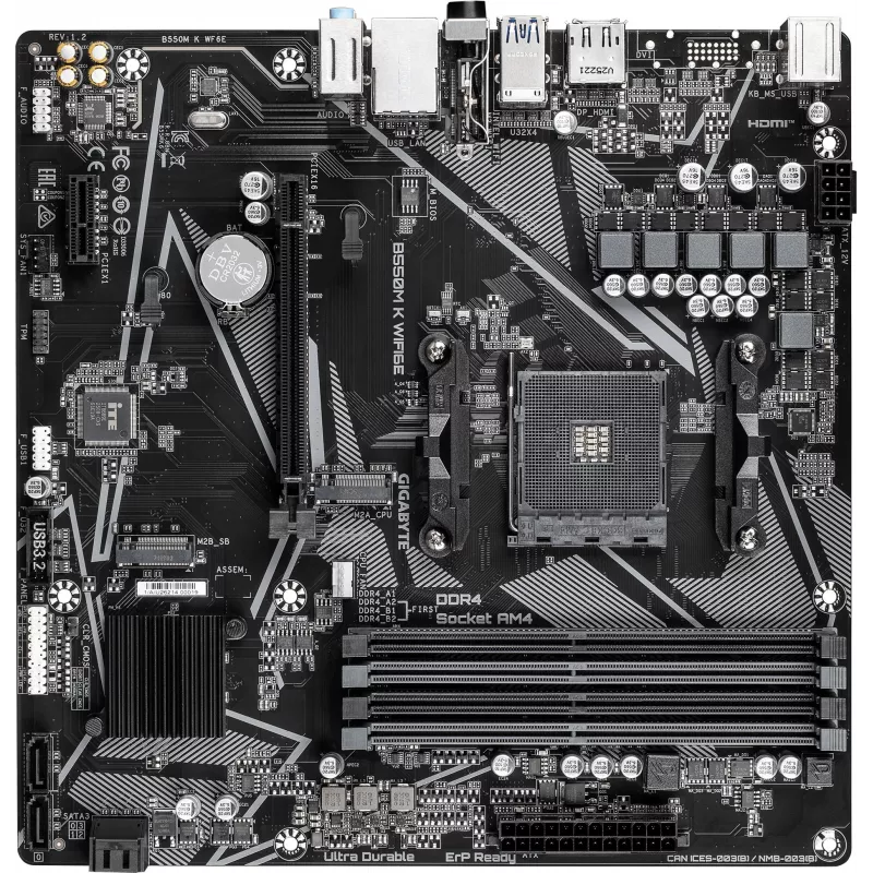 Материнская плата Gigabyte B550M K WF6E Soc-AM4 AMD B550 4xDDR4 mATX AC`97 8ch(7.1) GbLAN RAID+HDMI+DP