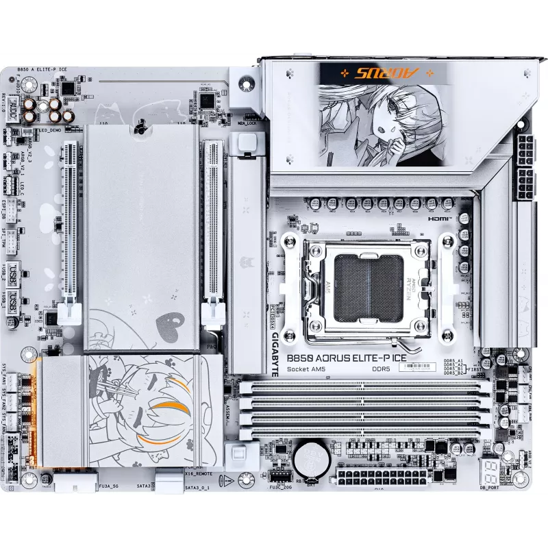 Материнская плата Gigabyte B850 A ELITE-P ICE Socket AM5 AMD B850 4xDDR5 ATX AC`97 8ch(7.1) 5Gigabit RAID+HDMI