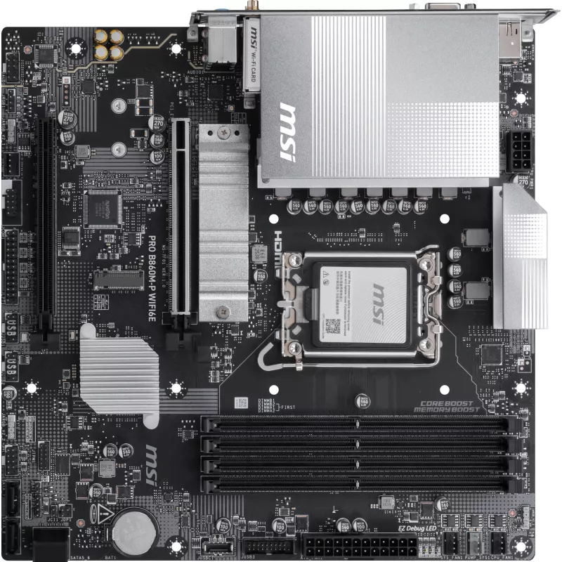 Материнская плата MSI PRO B860M-P WIFI6E Soc-1851 Intel B860 4xDDR5 mATX AC`97 8ch(7.1) 2.5Gg RAID+VGA+HDMI+DP