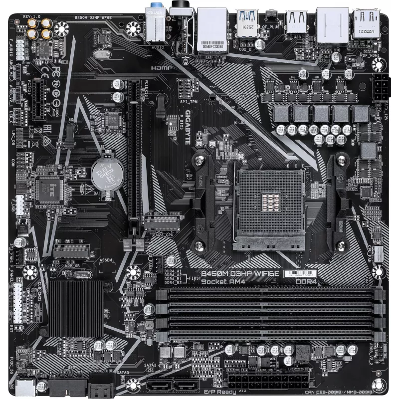 Материнская плата Gigabyte B450M D3HP WF6E Soc-AM4 AMD B450 4xDDR4 mATX AC`97 8ch(7.1) GbLAN RAID+HDMI+DP