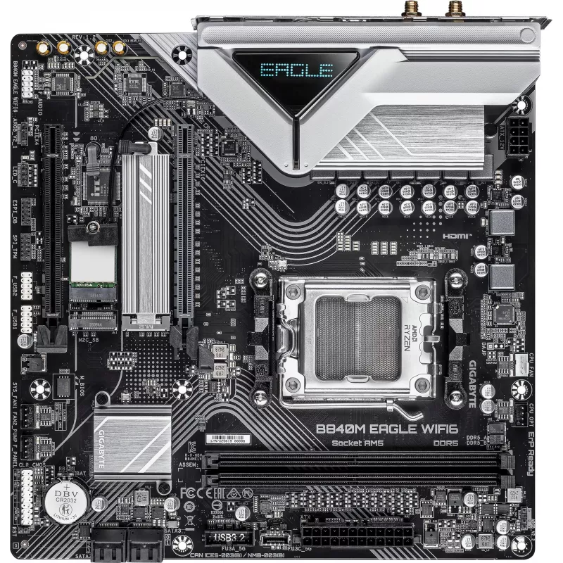 Материнская плата Gigabyte B840M EAGLE WIFI6 Socket AM5 AMD B840 2xDDR5 mATX AC`97 8ch(7.1) 2.5Gg RAID+HDMI+DP