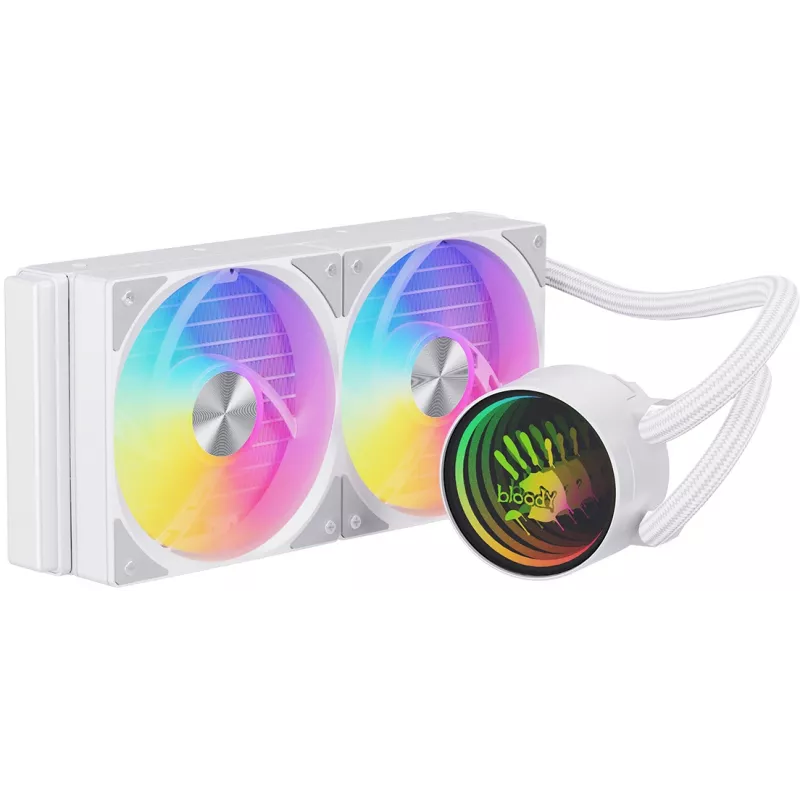 Система водяного охлаждения Bloody LC-10 ARGB Soc-AM5/AM4/1200/1700/1851 белый 4-pin 20-35dB Al+Cu 260W Ret (LC-10-ARGB240-WH)