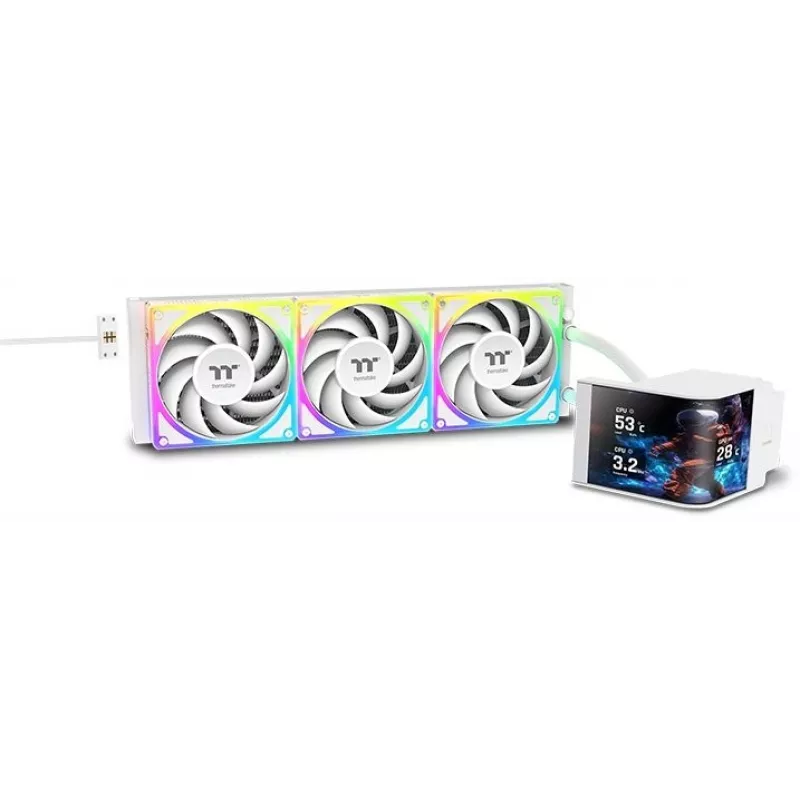 Система водяного охлаждения Thermaltake MAGCurve 360 Ultra Snow ARGB Soc-AM5/AM4/1200/1700/1851 белый 4-pin 32.8-35.1dB Al LCD Ret (CL-W454- PL12SW-A)