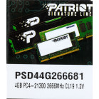 Память DDR4 4Gb 2666MHz Patriot PSD44G266681 Signature RTL PC4-21300 CL19 DIMM 288-pin 1.2В single rank Ret