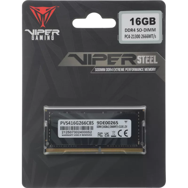 Память DDR4 16GB 2666MHz Patriot PVS416G266C8S Viper Steel RTL PC4-21300 CL18 SO-DIMM 260-pin 1.2В single rank Ret