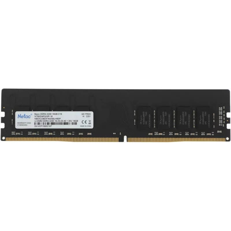 Память DDR4 16Gb 3200MHz Netac NTBSD4P32SP-16 Basic RTL PC4-25600 CL16 DIMM 288-pin 1.35В single rank Ret