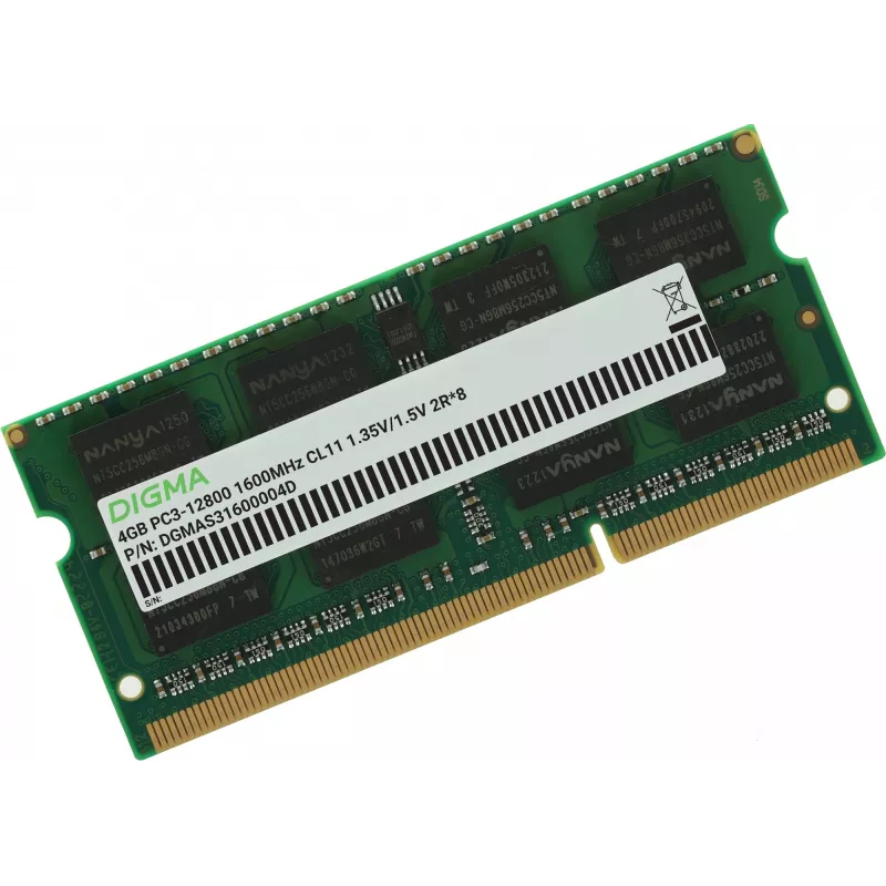 Память DDR3 4GB 1600MHz Digma DGMAS31600004D RTL PC3-12800 CL11 SO-DIMM 204-pin 1.35В dual rank Ret