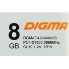 Память DDR4 8Gb 2666MHz Digma DGMAD42666008S RTL PC4-21300 CL19 DIMM 288-pin 1.2В single rank Ret