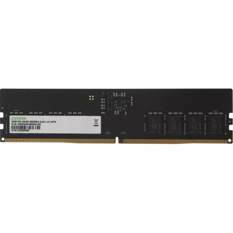 Память DDR5 16GB 4800MHz Digma DGMAD54800016S RTL PC5-38400 CL40 DIMM UDIMM 288-pin 1.1В single rank Ret