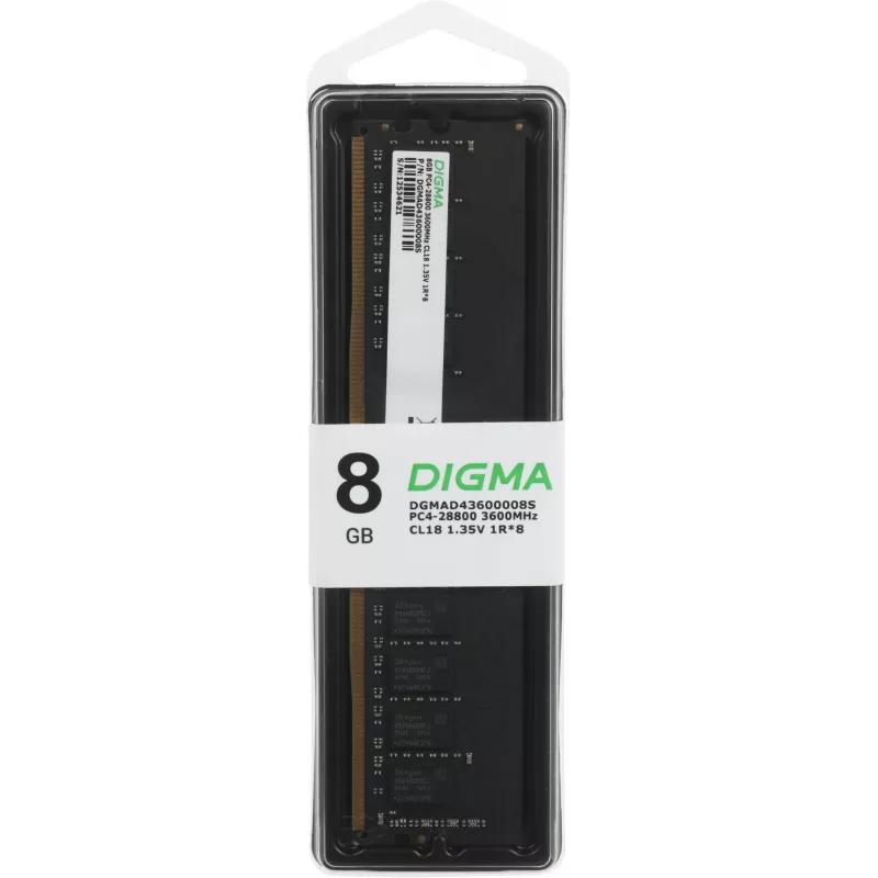 Память DDR4 8GB 3600MHz Digma DGMAD43600008S RTL PC4-28800 CL18 DIMM 288-pin 1.35В single rank Ret