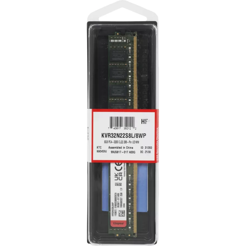 Память DDR4 8GB 3200MHz Kingston KVR32N22S8L/8WP Valueram RTL PC4-25600 CL22 DIMM 288-pin 1.2В single rank Ret