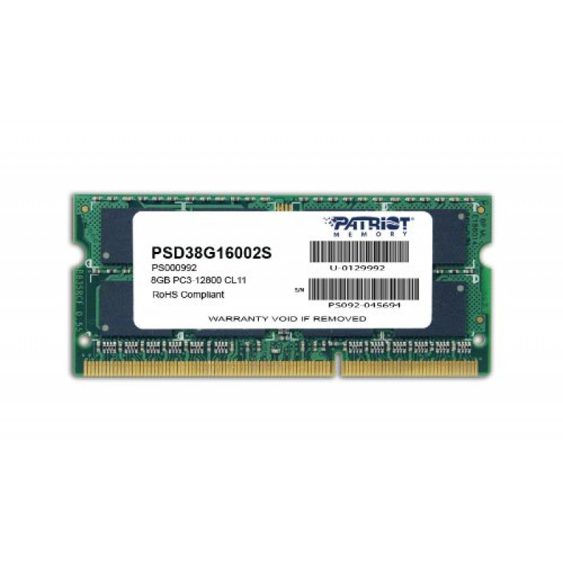 Память DDR3 8Gb 1600MHz Patriot PSD38G16002S RTL PC3-12800 CL11 SO-DIMM 204-pin 1.5В dual rank Ret