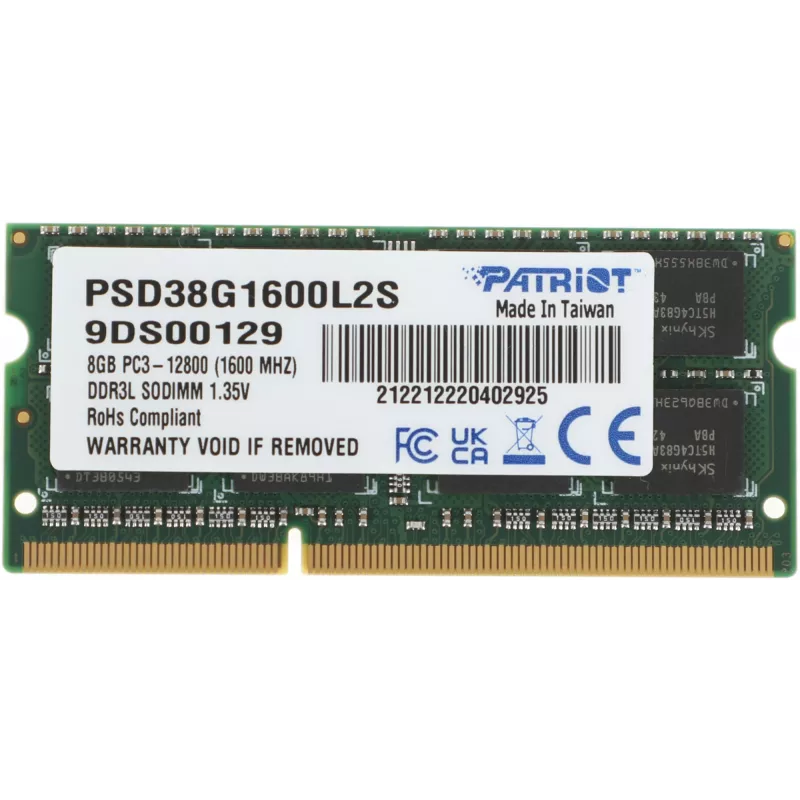 Память DDR3L 8Gb 1600MHz Patriot PSD38G1600L2S RTL PC3-12800 CL11 SO-DIMM 204-pin 1.35В dual rank Ret