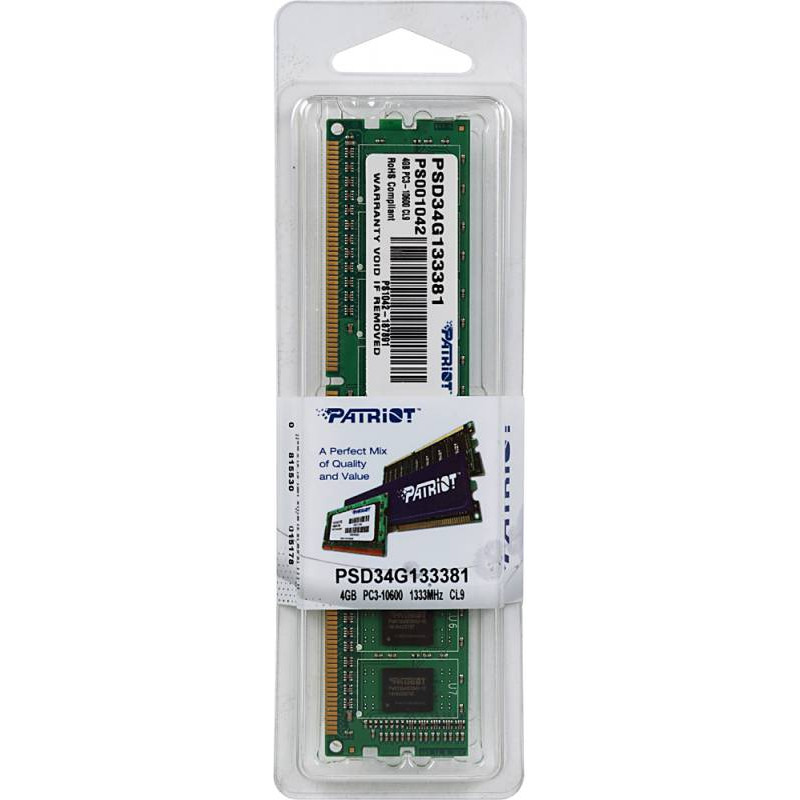 Память DDR3 4Gb 1333MHz Patriot PSD34G133381 RTL PC3-10600 CL9 DIMM 240-pin 1.5В single rank