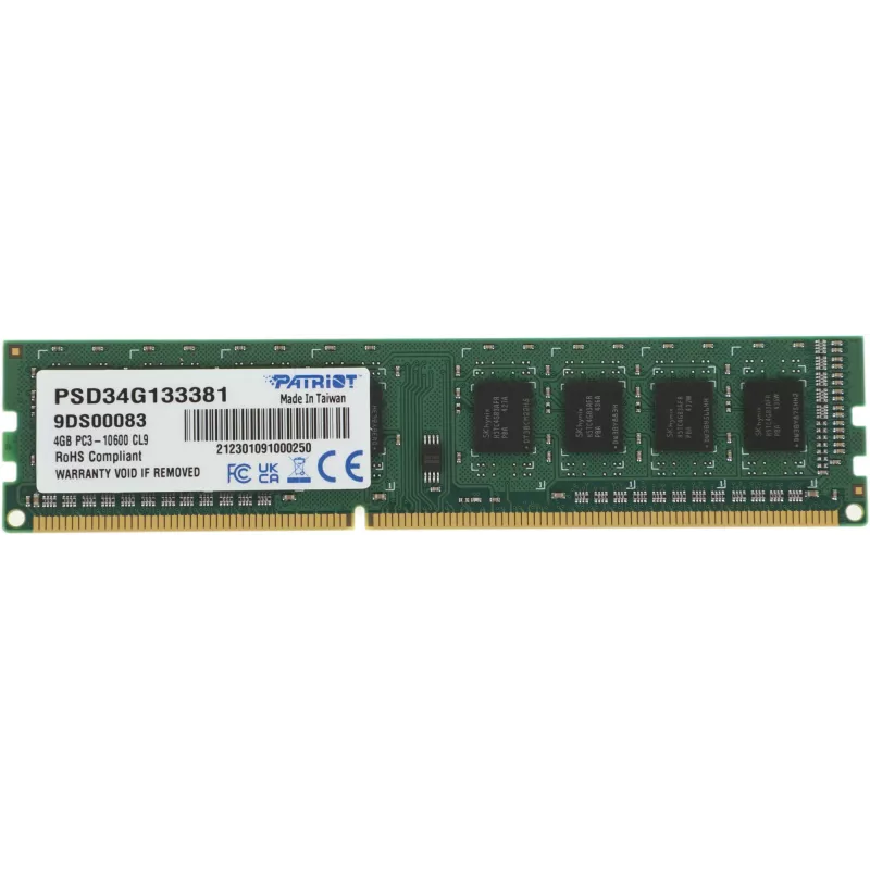 Память DDR3 4Gb 1333MHz Patriot PSD34G133381 RTL PC3-10600 CL9 DIMM 240-pin 1.5В single rank Ret