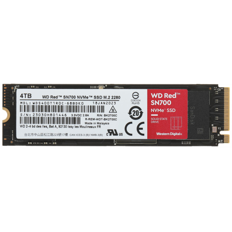Накопитель SSD WD Original PCIe 3.0 x4 4TB WDS400T1R0C Red SN700 M.2 2280 Накопитель SSD WD Original PCIe 3.0 x4 4TB WDS400T1R0C Red SN700 M.2 2280