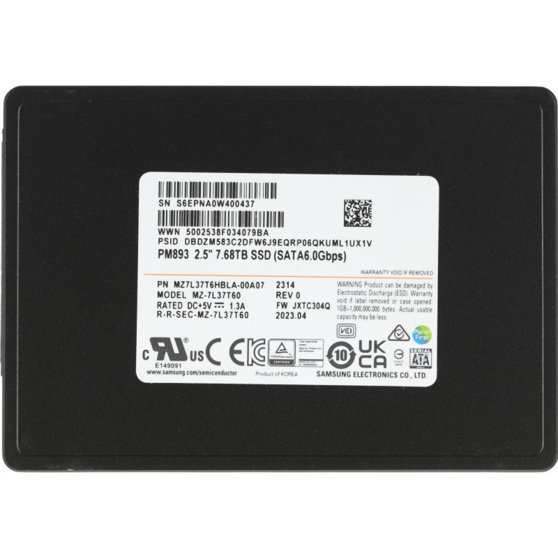 Накопитель SSD Samsung SATA-III 7.68TB MZ7L37T6HBLA-00A07 PM893 2.5" 1 DWPD OEM Накопитель SSD Samsung SATA-III 7.68TB MZ7L37T6HBLA-00A07 PM893 2.5" 1 DWPD OEM
