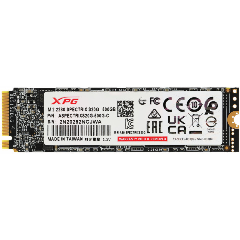 Накопитель SSD A-Data PCIe 3.0 x4 500GB ASPECTRIXS20G-500G-C Spectrix S20G M.2 2280 Накопитель SSD A-Data PCIe 3.0 x4 500GB ASPECTRIXS20G-500G-C Spectrix S20G M.2 2280
