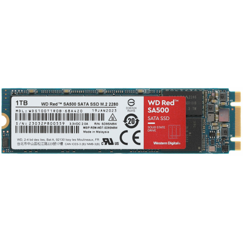 Накопитель SSD WD SATA-III 1TB WDS100T1R0B Red SA500 M.2 2280 Накопитель SSD WD SATA-III 1TB WDS100T1R0B Red SA500 M.2 2280