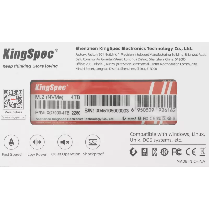 Накопитель SSD Kingspec PCIe 4.0 x4 4TB XG7000-4TB XG7000 M.2 2280