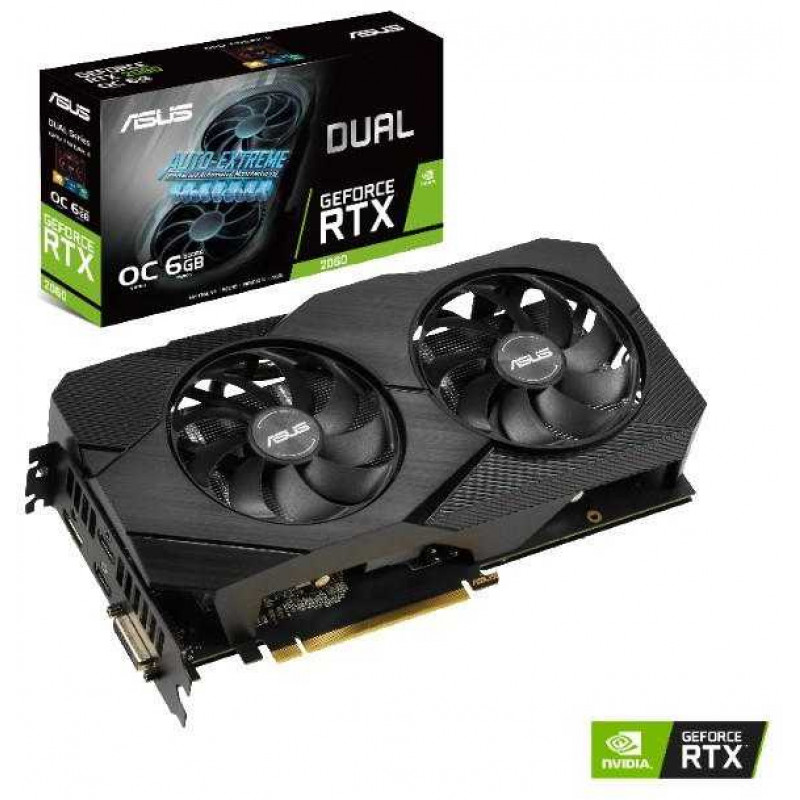 Видеокарта Asus PCI-E DUAL-RTX2060-O6G-EVO NVIDIA GeForce RTX 2060 6144Mb 192 GDDR6 1365/14000 DVIx1 HDMIx2 DPx1 HDCP Ret