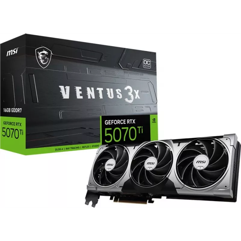 Видеокарта MSI PCI-E 5.0 RTX 5070 TI 16G VENTUS 3X OC NVIDIA GeForce RTX 5070TI 16Gb 256bit GDDR7 2482/28000 HDMIx1 DPx3 HDCP Ret