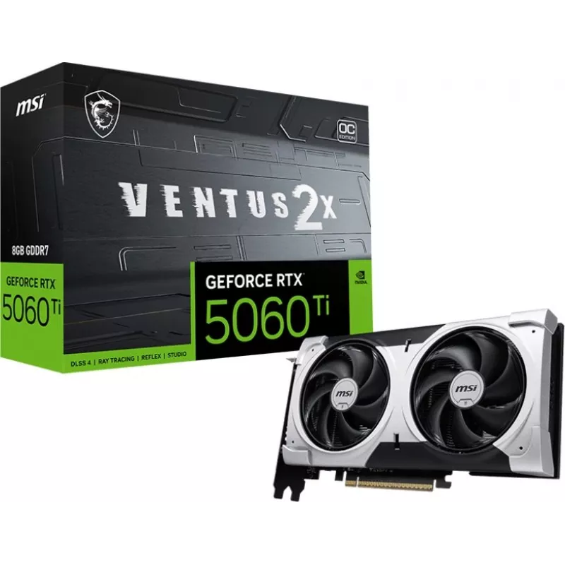 Видеокарта MSI PCI-E 5.0 RTX 5060 TI 8G VENTUS 2X OC PLUS NVIDIA GeForce RTX 5060TI 8Gb 128bit GDDR7 2617/28000 HDMIx1 DPx3 HDCP Ret