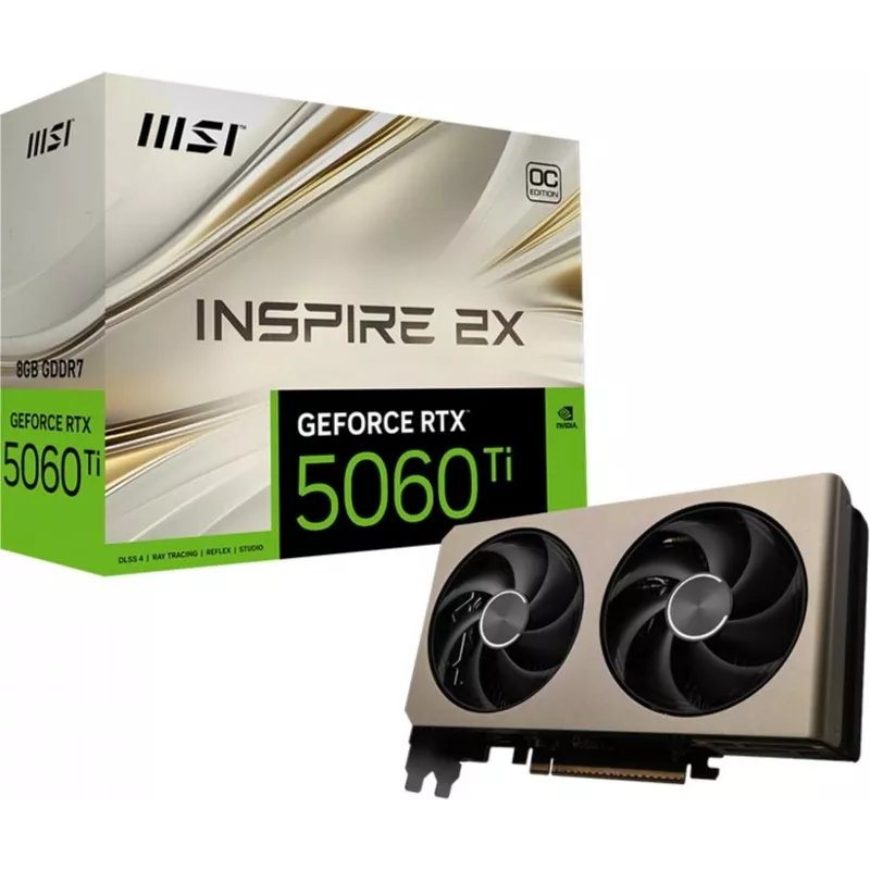 Видеокарта MSI PCI-E 5.0 RTX 5060 TI 8G INSPIRE 2X OC NVIDIA GeForce RTX 5060TI 8Gb 128bit GDDR7 2617/28000 HDMIx1 DPx3 HDCP Ret