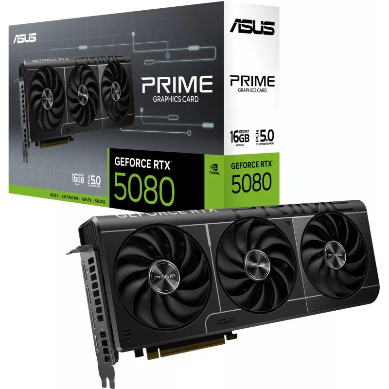 Видеокарта Asus PCI-E 5.0 PRIME-RTX5080-16G NVIDIA GeForce RTX 5080 16Gb 256bit GDDR7 2617/30000 HDMIx1 DPx3 HDCP Ret