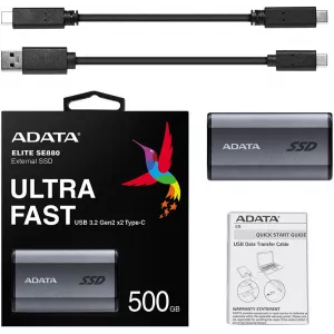  SSD AData USBC 500Gb AELISE880500GCGY SE880 25quot 