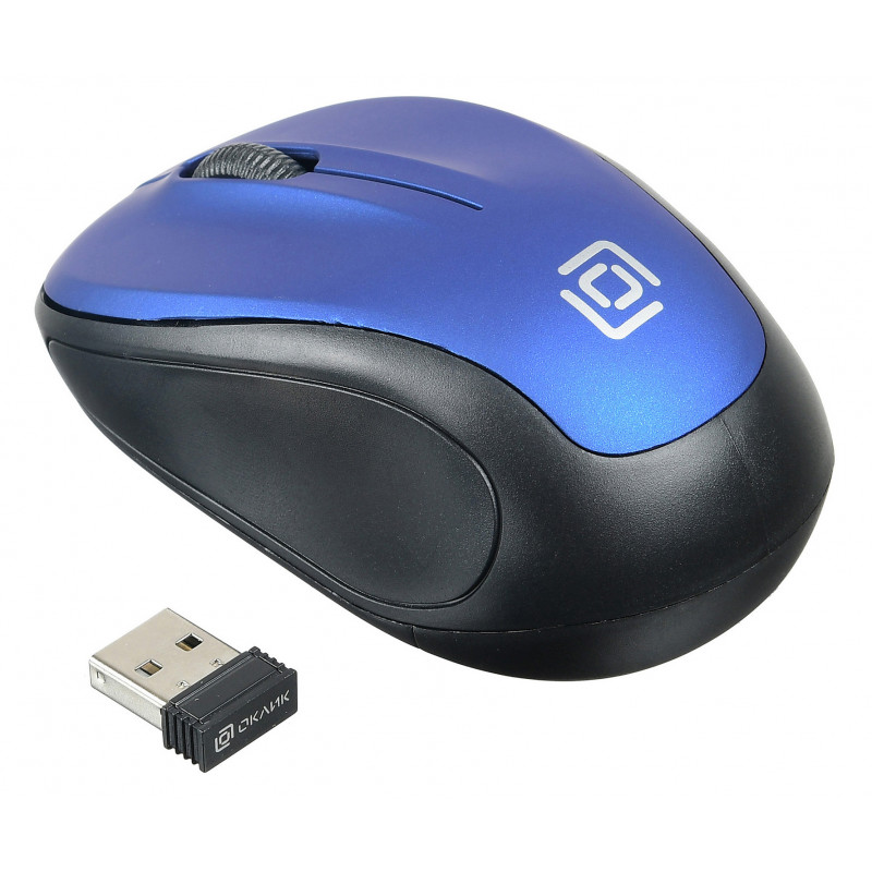 Мышь Оклик 665MW черный/синий оптическая (1600dpi) беспроводная USB для ноутбука (4but)