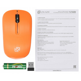 Мышь Оклик 525MW черный/оранжевый оптическая (1000dpi) беспроводная USB для ноутбука (3but)