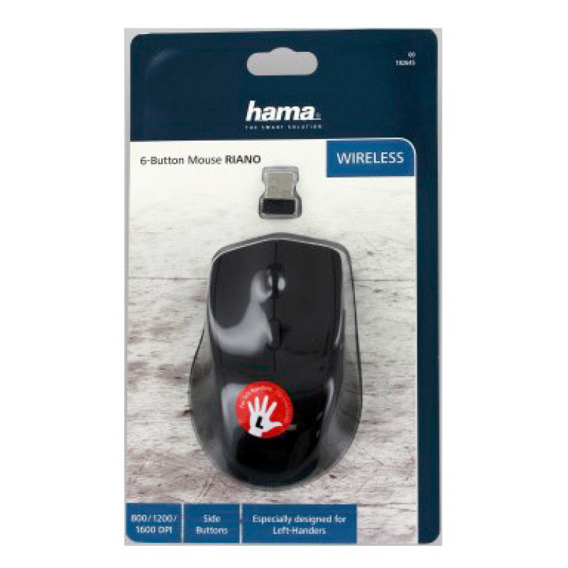 Мышь Hama Riano черный оптическая (1600dpi) беспроводная USB для ноутбука (5but)