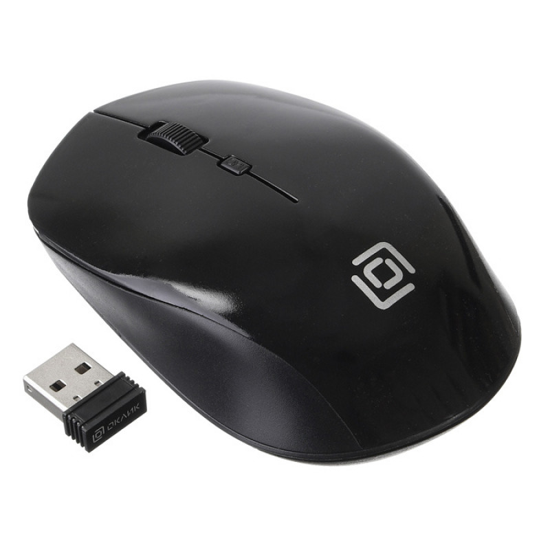 Мышь Оклик 565MW glossy черный оптическая (1600dpi) беспроводная USB для ноутбука (4but)
